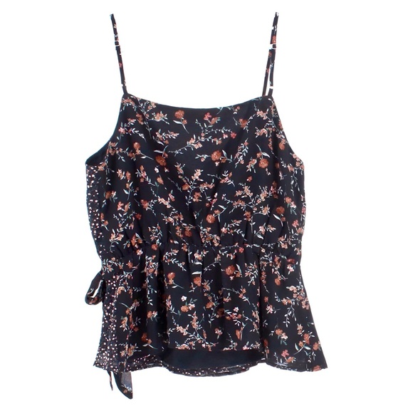 paper crane Black Multicolor Floral Double Print Surplice Wrap Peplum Tank Top - Picture 12 of 14